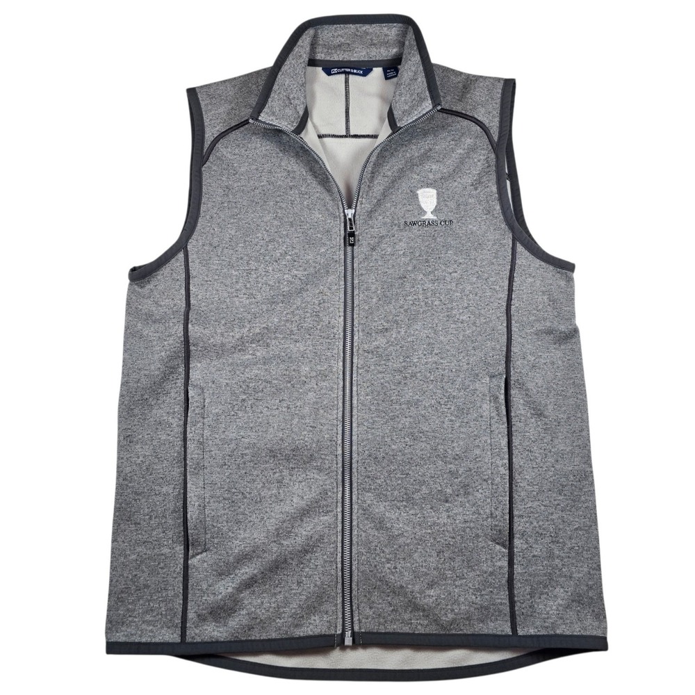 Cutter & Buck Mainsail Heather Gray Full Zip Sweater-Knit Vest- Men's Sz M LOGO